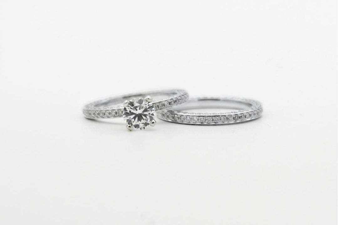 Textured platinum wedding band